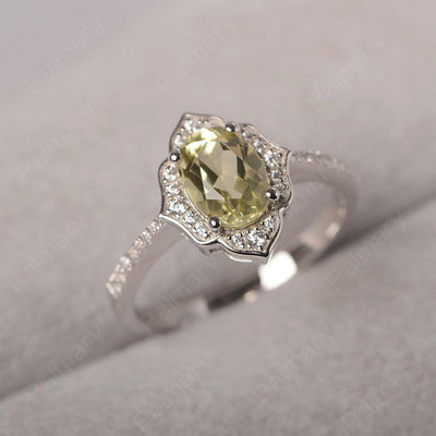 Oval Cut Petal Lemon Quartz Engagement Ring - Palmary