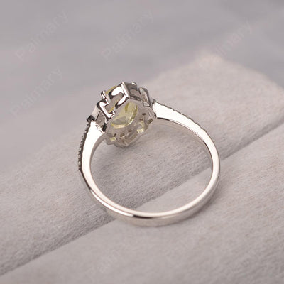 Oval Cut Petal Lemon Quartz Engagement Ring - Palmary