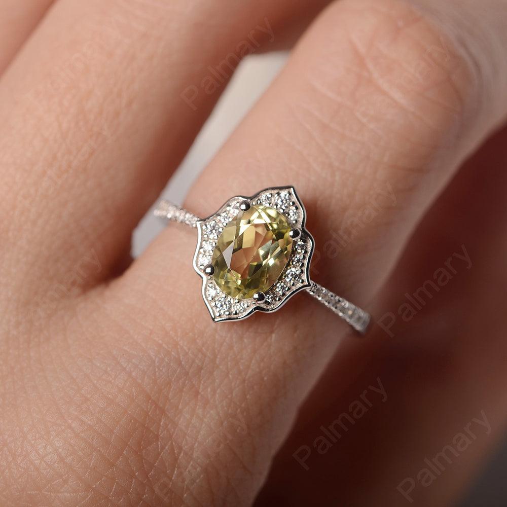 Oval Cut Petal Lemon Quartz Engagement Ring - Palmary