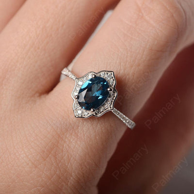 Oval Cut Petal London Blue Topaz Engagement Ring - Palmary