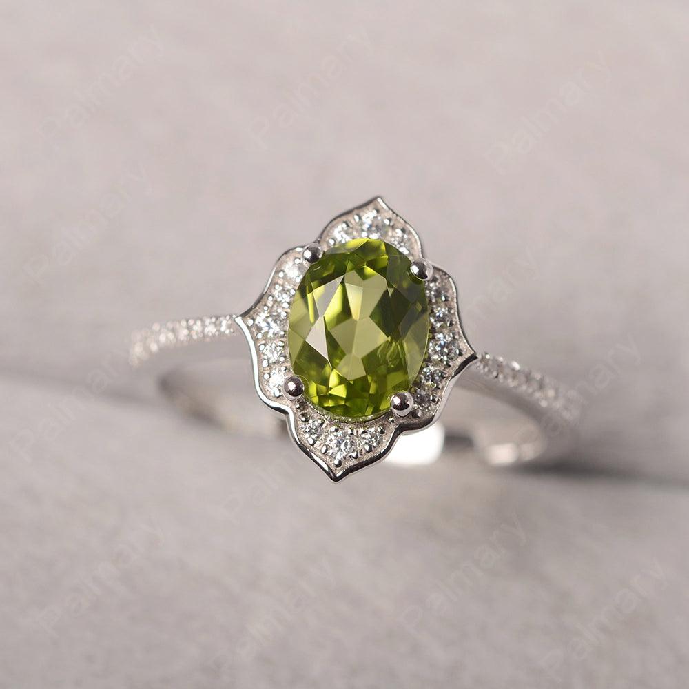 Oval Cut Petal Peridot Engagement Ring - Palmary