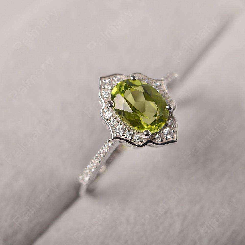 Oval Cut Petal Peridot Engagement Ring - Palmary