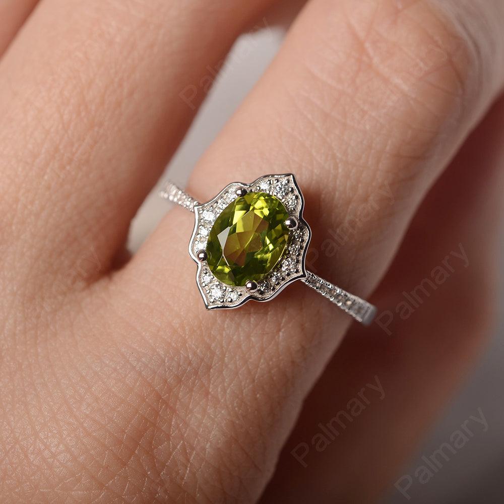 Oval Cut Petal Peridot Engagement Ring - Palmary