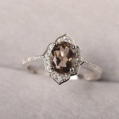 Oval Cut Petal Smoky Quartz  Engagement Ring - Palmary