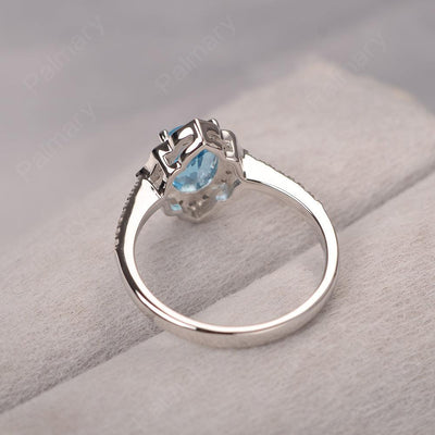 Oval Cut Petal Swiss Blue Topaz Engagement Ring - Palmary
