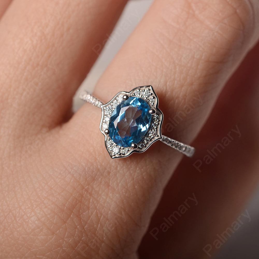 Oval Cut Petal Swiss Blue Topaz Engagement Ring - Palmary