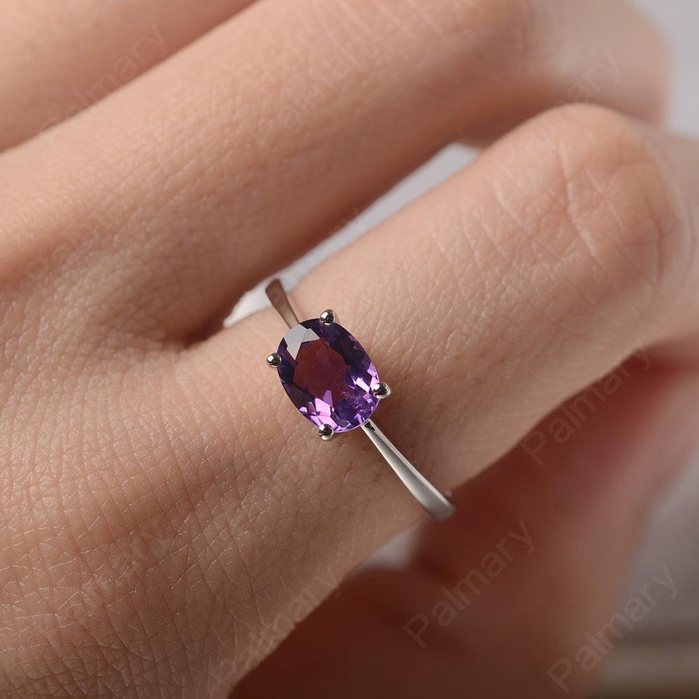 East West Oval Cut Amethyst Solitaire Ring - Palmary