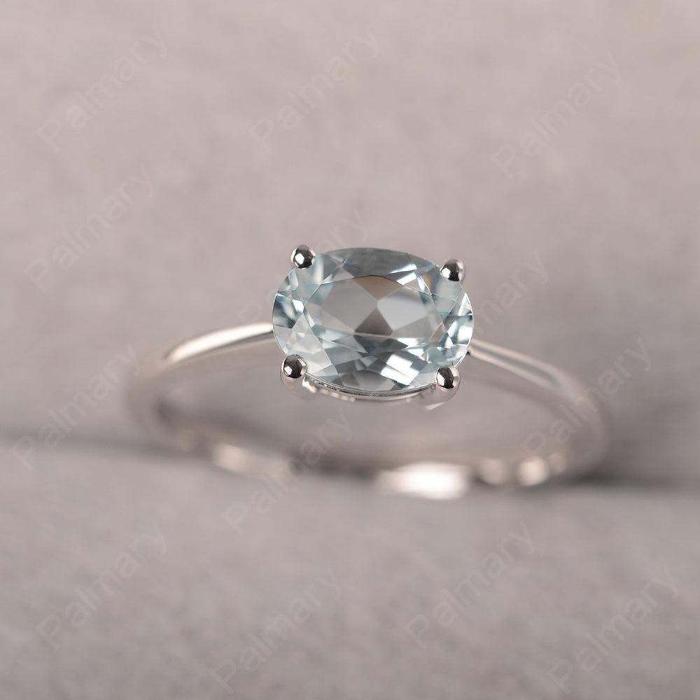 East West Oval Cut Aquamarine Solitaire Ring - Palmary