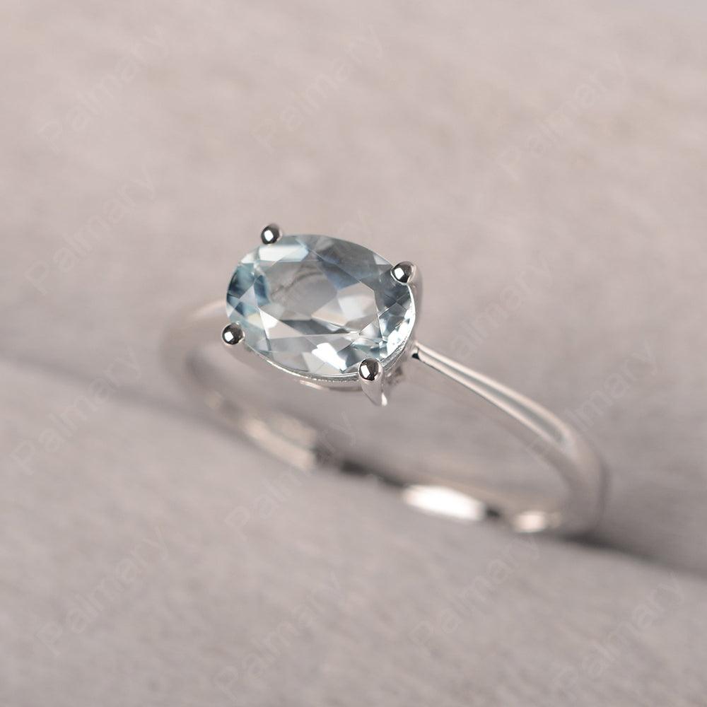 East West Oval Cut Aquamarine Solitaire Ring - Palmary