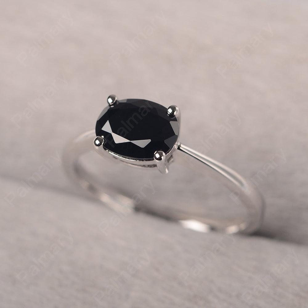 East West Oval Cut Black Spinel Solitaire Ring - Palmary