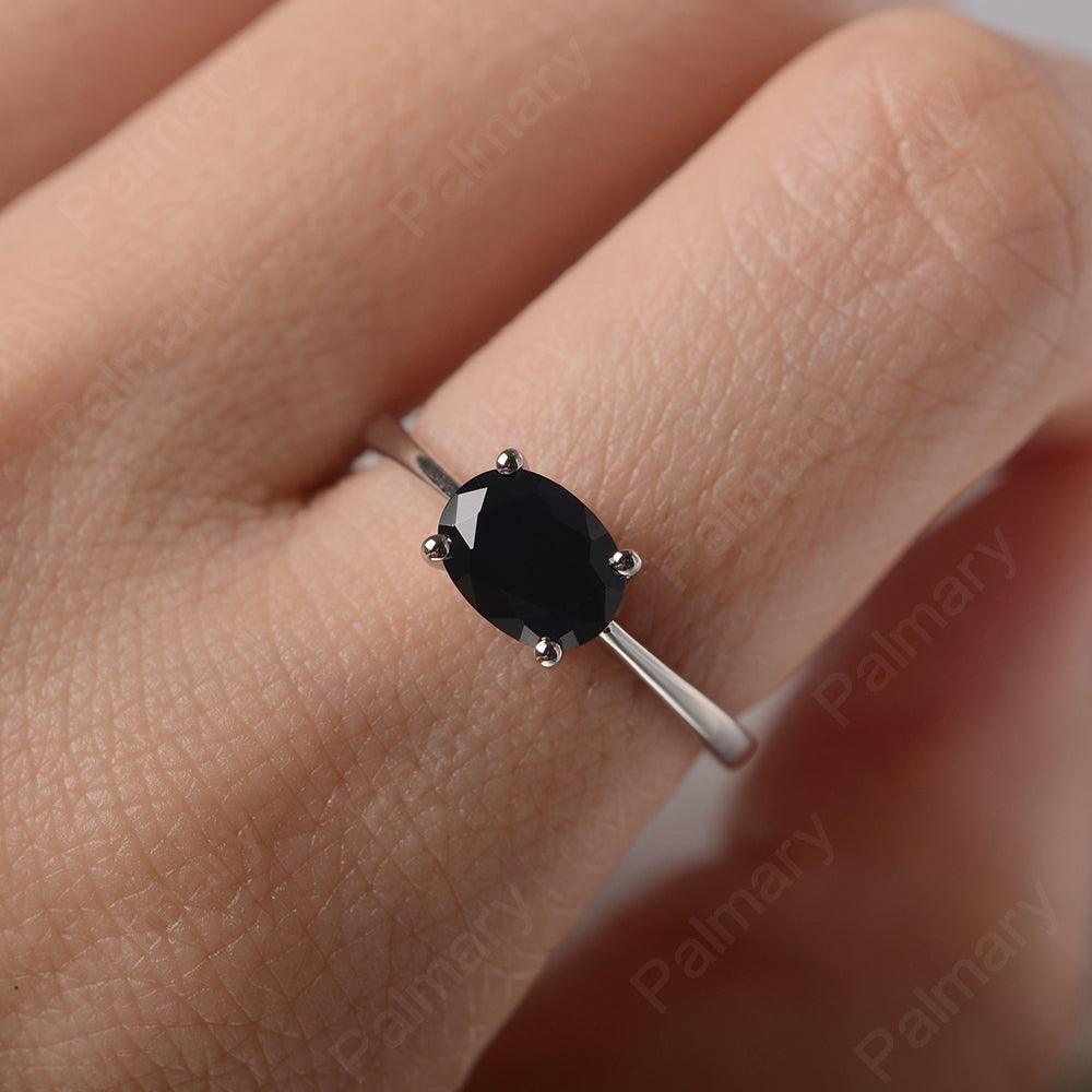 East West Oval Cut Black Spinel Solitaire Ring - Palmary