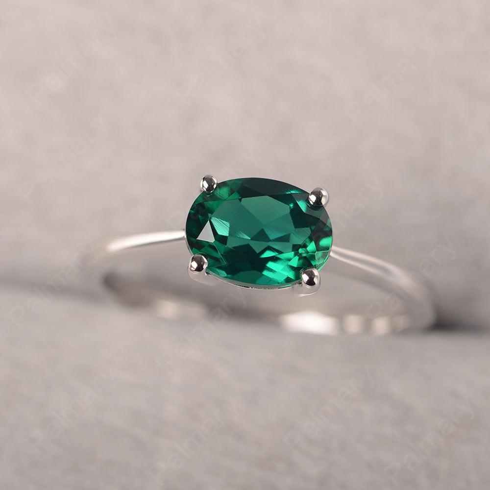 East West Oval Cut Emerald Solitaire Ring - Palmary
