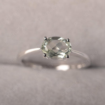 East West Oval Cut Green Amethyst Solitaire Ring - Palmary