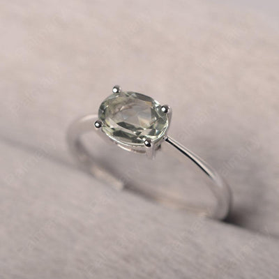 East West Oval Cut Green Amethyst Solitaire Ring - Palmary