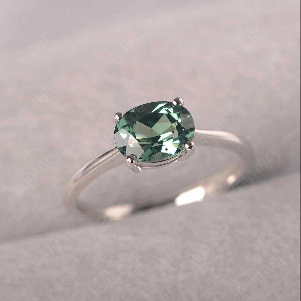 East West Oval Cut Green Sapphire Solitaire Ring - Palmary