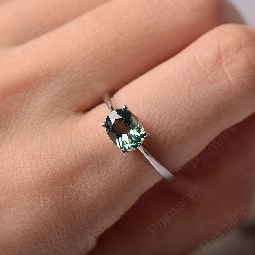 East West Oval Cut Green Sapphire Solitaire Ring - Palmary