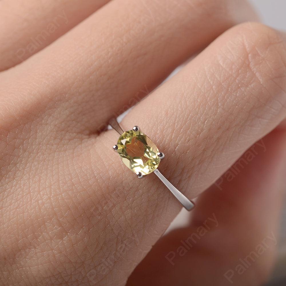 East West Oval Cut Lemon Quartz Solitaire Ring - Palmary