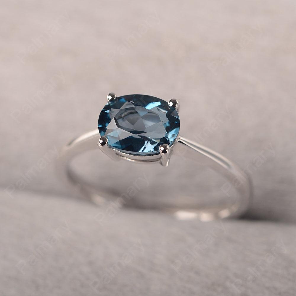East West Oval Cut London Blue Topaz Solitaire Ring - Palmary