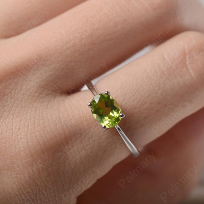 East West Oval Cut Peridot Solitaire Ring - Palmary