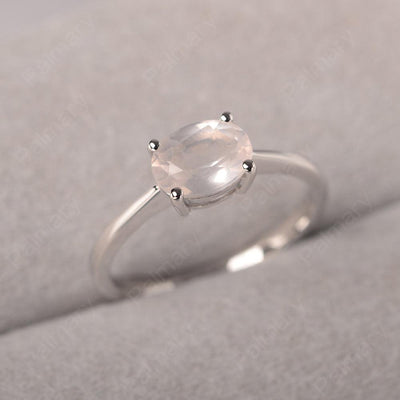 East West Oval Cut Rose Quartz Solitaire Ring - Palmary