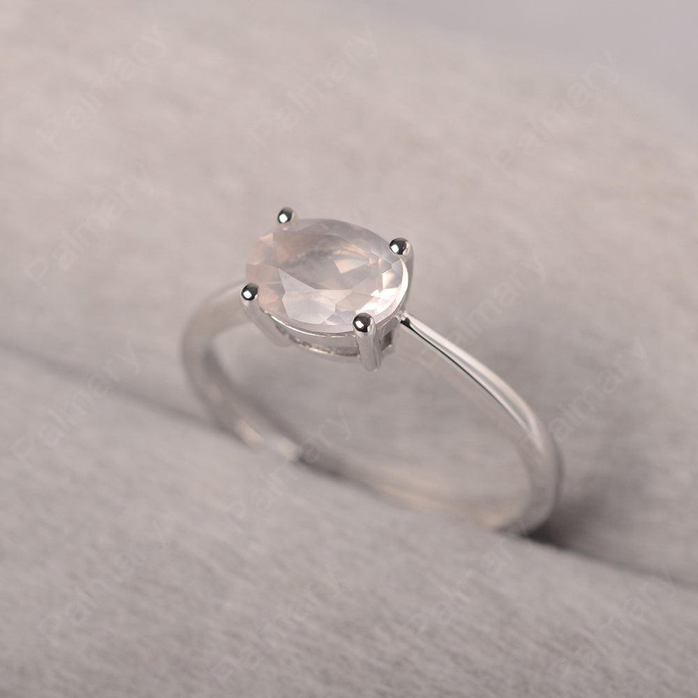 East West Oval Cut Rose Quartz Solitaire Ring - Palmary
