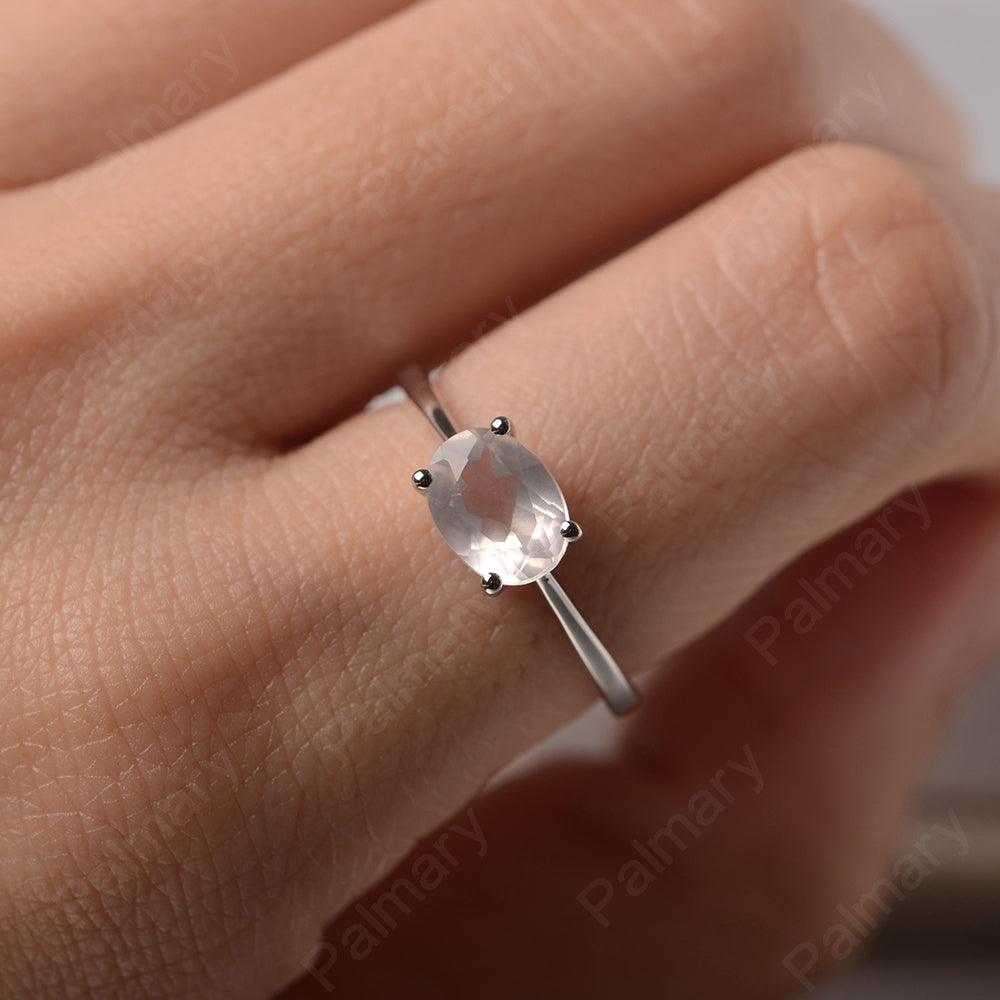 East West Oval Cut Rose Quartz Solitaire Ring - Palmary