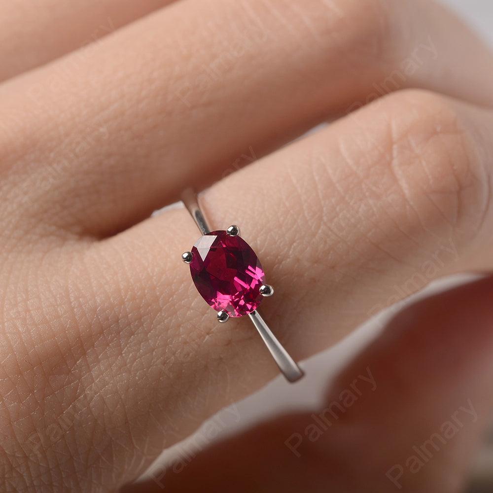 East West Oval Cut Ruby Solitaire Ring - Palmary