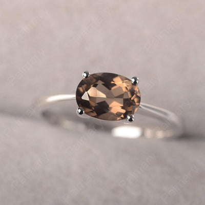 East West Oval Cut Smoky Quartz  Solitaire Ring - Palmary