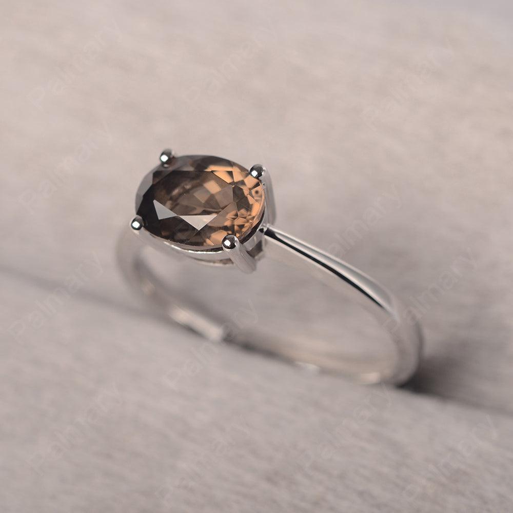 East West Oval Cut Smoky Quartz  Solitaire Ring - Palmary