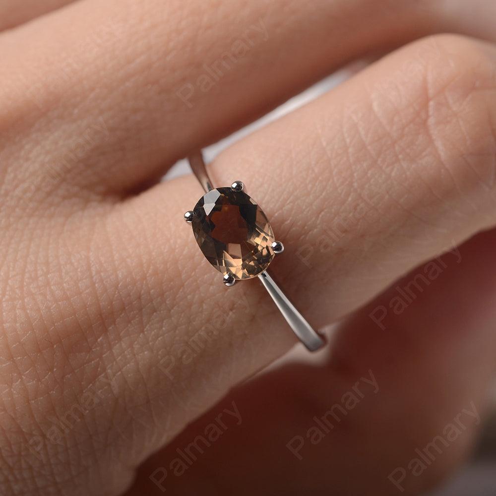 East West Oval Cut Smoky Quartz  Solitaire Ring - Palmary