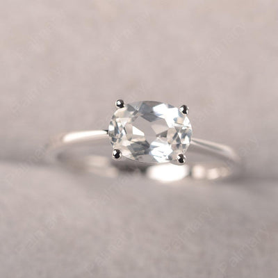 East West Oval Cut White Topaz Solitaire Ring - Palmary