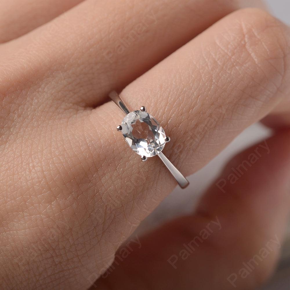 East West Oval Cut White Topaz Solitaire Ring - Palmary