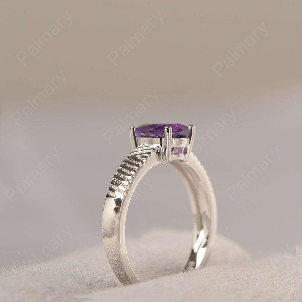 Oval Cut Wide Band Amethyst Ring - Palmary