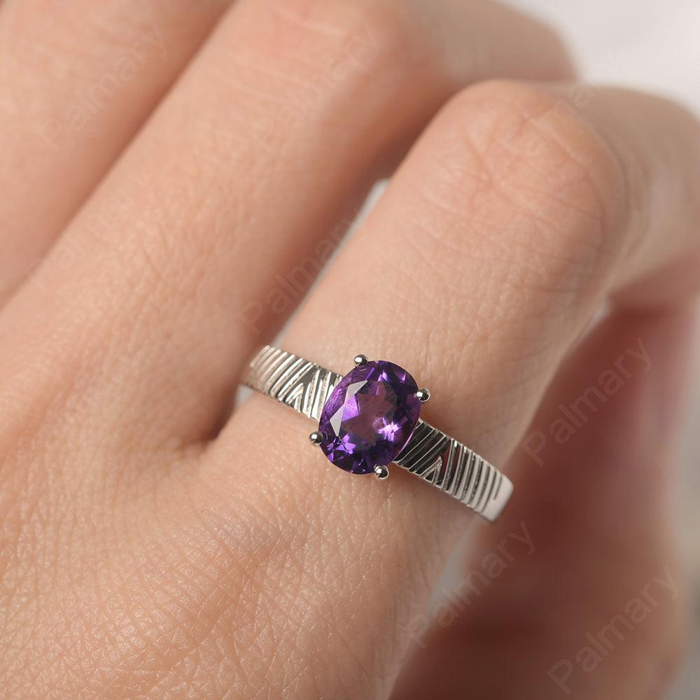Oval Cut Wide Band Amethyst Ring - Palmary