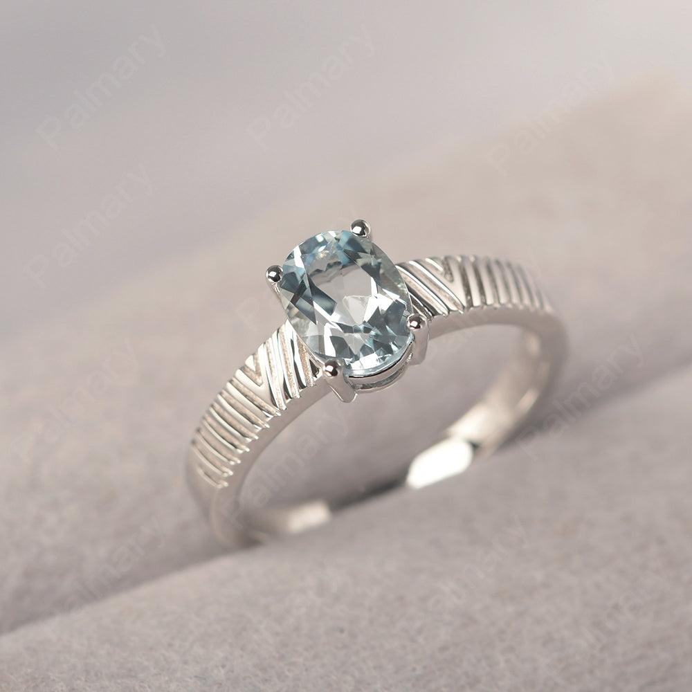 Oval Cut Wide Band Aquamarine Ring - Palmary
