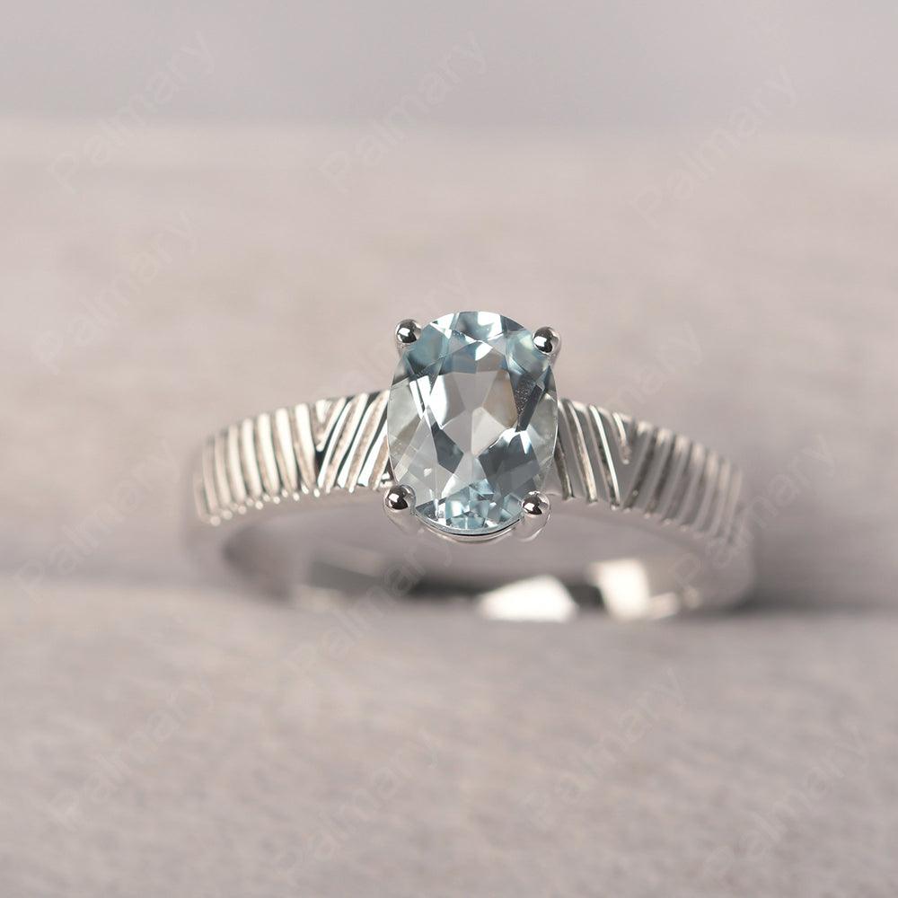 Oval Cut Wide Band Aquamarine Ring - Palmary