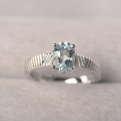 Oval Cut Wide Band Aquamarine Ring - Palmary