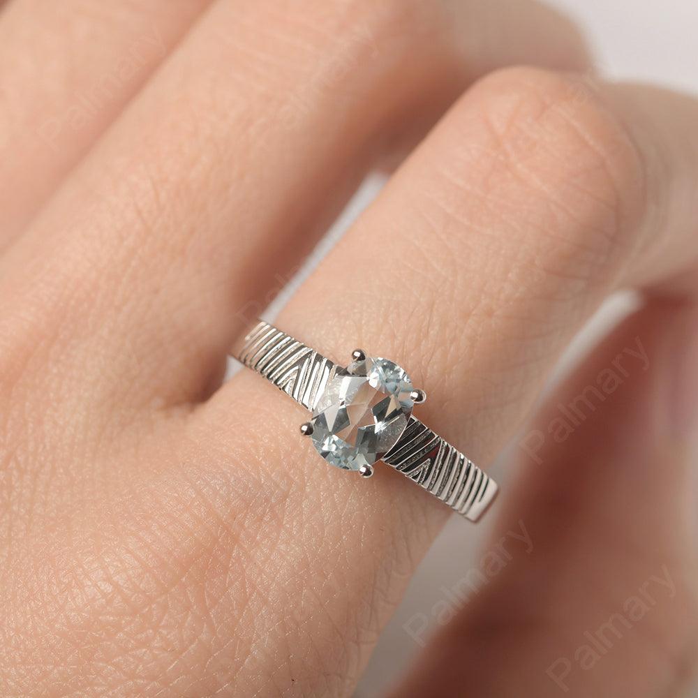 Oval Cut Wide Band Aquamarine Ring - Palmary