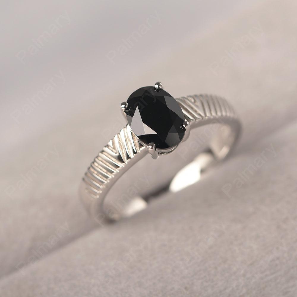 Oval Cut Wide Band Black Spinel Ring - Palmary