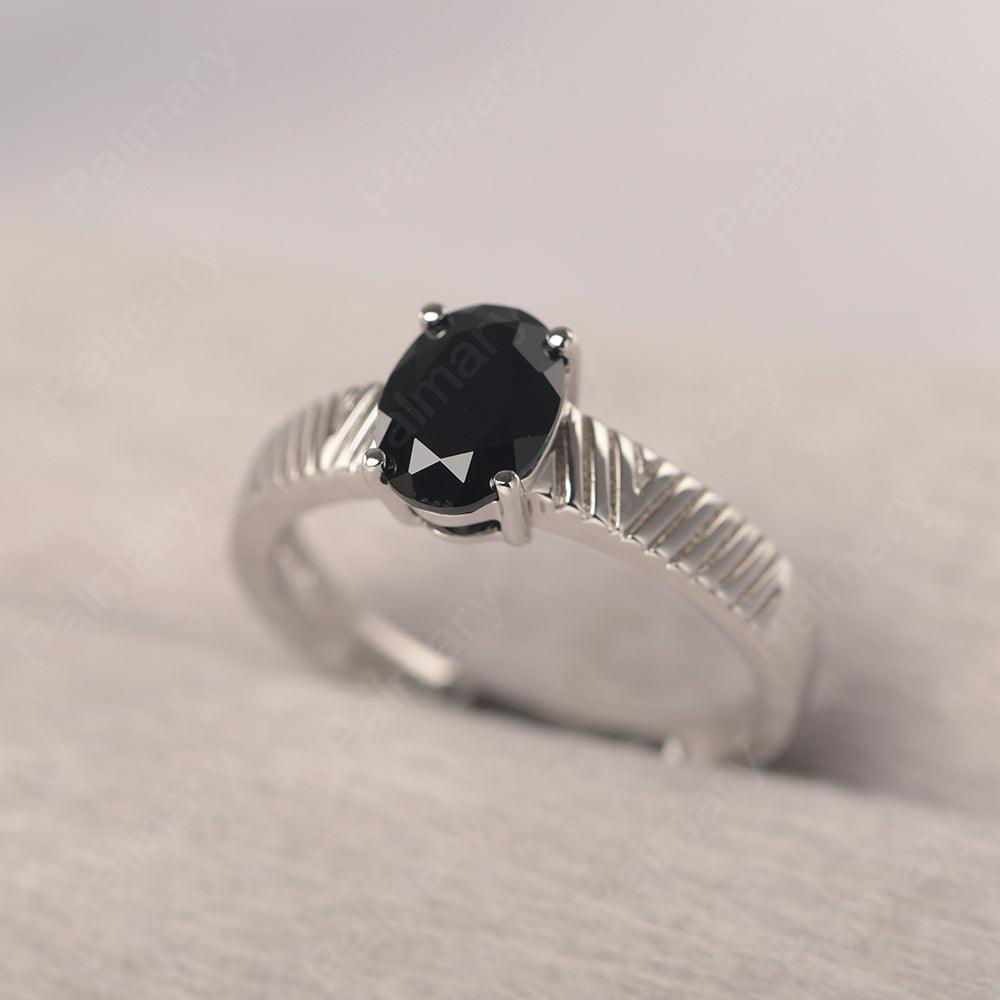 Oval Cut Wide Band Black Spinel Ring - Palmary