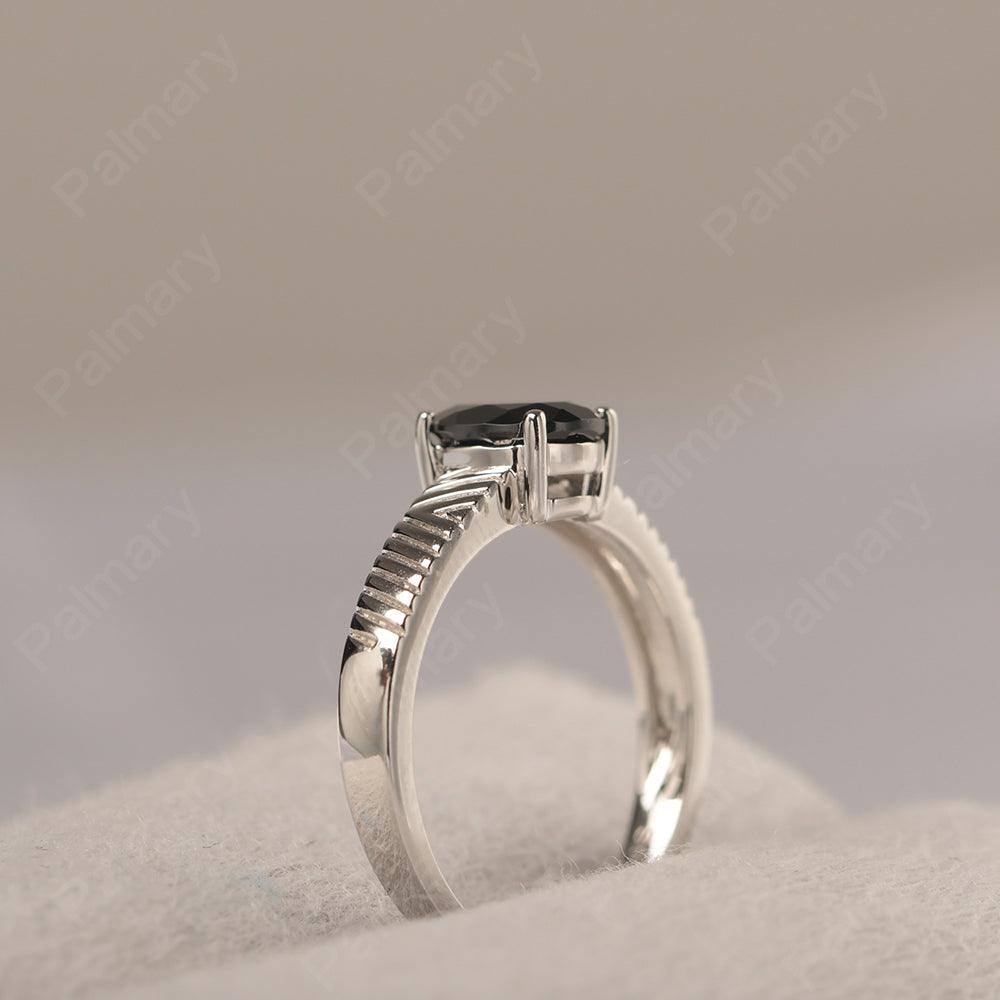 Oval Cut Wide Band Black Spinel Ring - Palmary