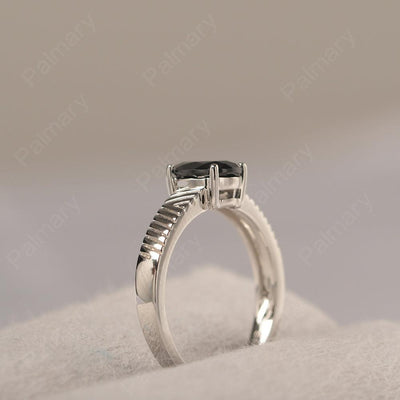 Oval Cut Wide Band Black Spinel Ring - Palmary