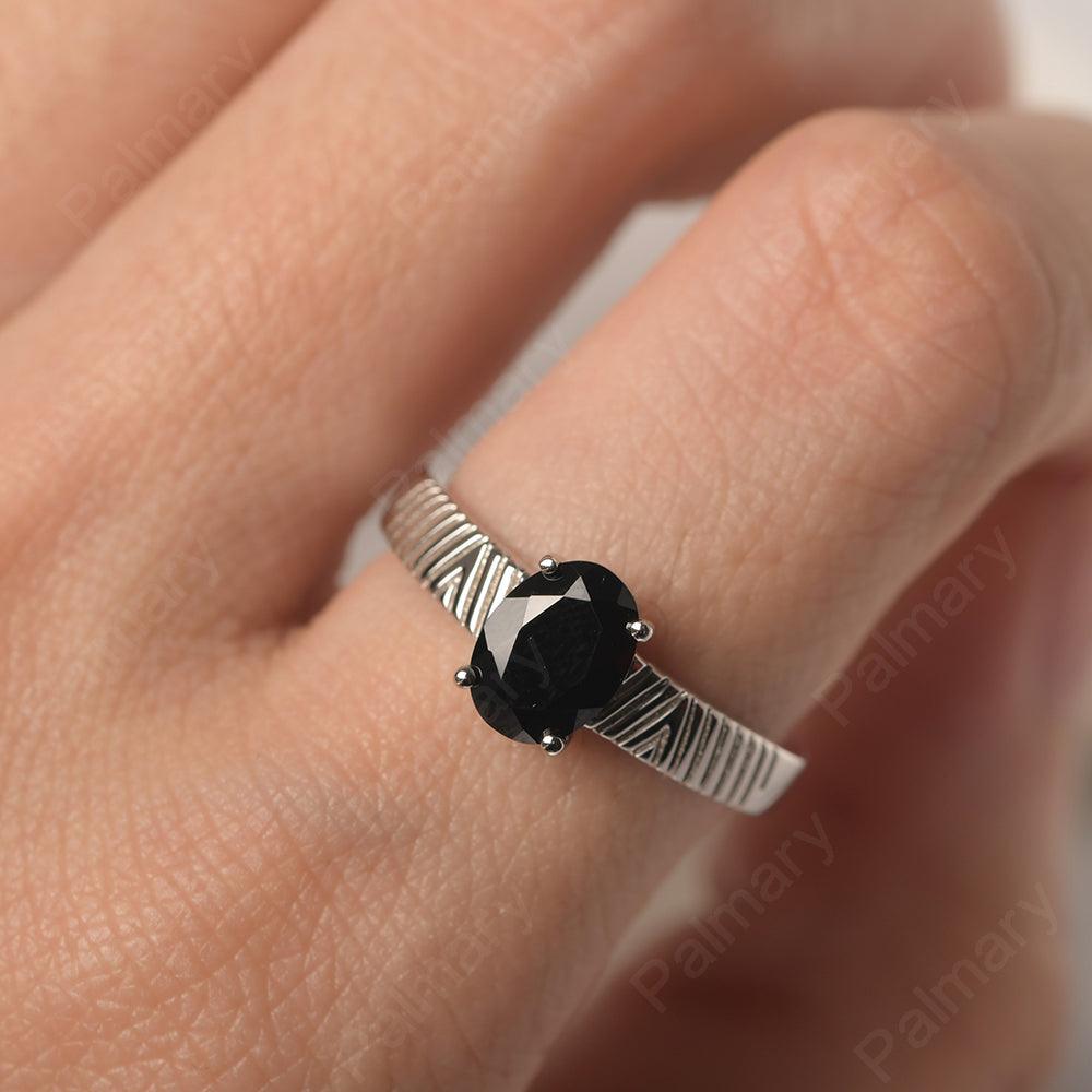 Oval Cut Wide Band Black Spinel Ring - Palmary