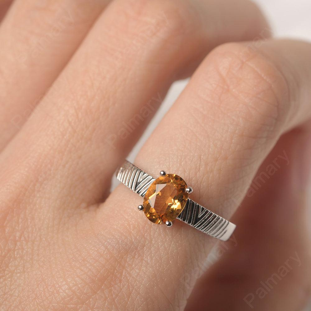 Oval Cut Wide Band Citrine Ring - Palmary