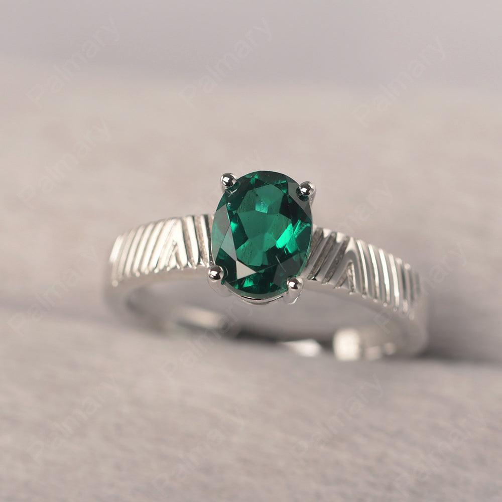 Oval Cut Wide Band Emerald Ring - Palmary