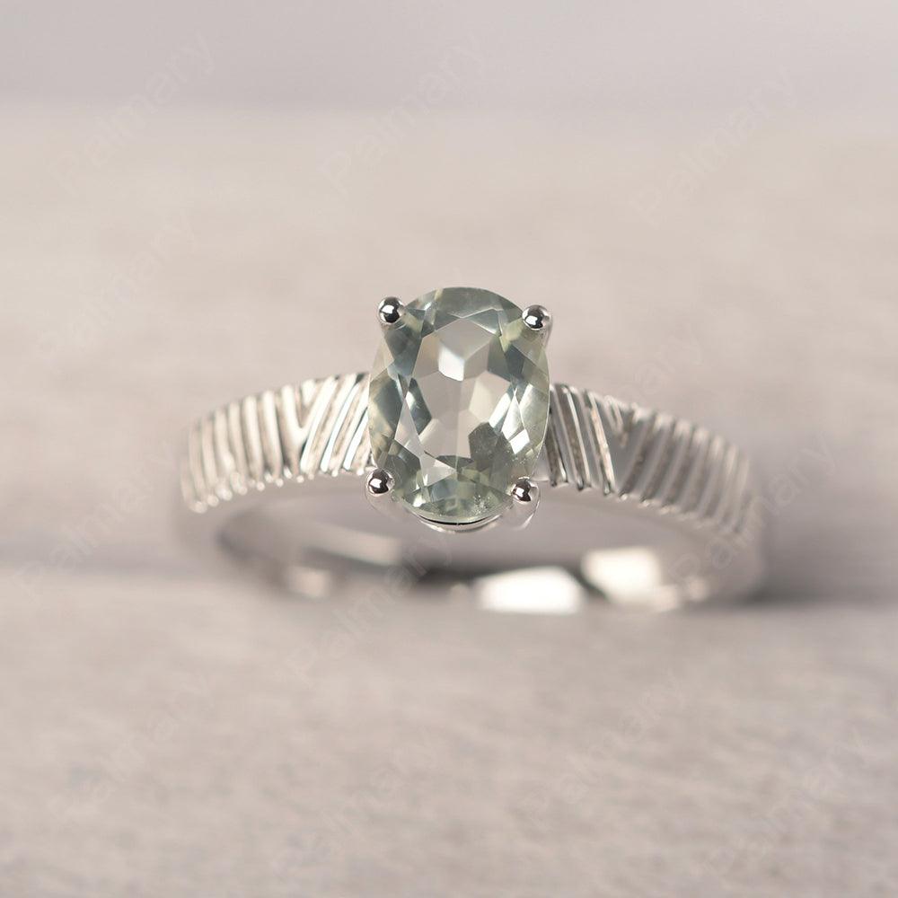 Oval Cut Wide Band Green Amethyst Ring - Palmary