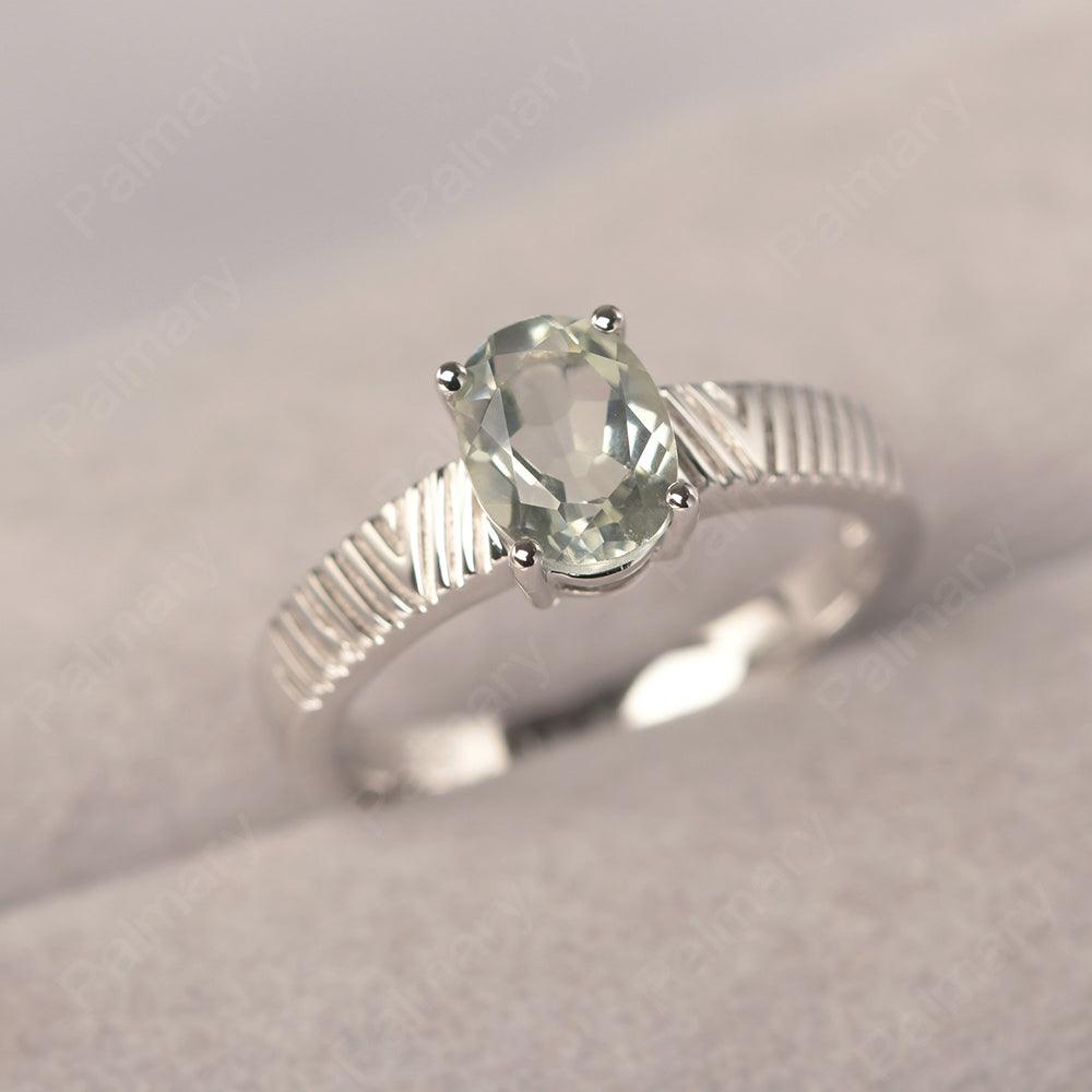 Oval Cut Wide Band Green Amethyst Ring - Palmary