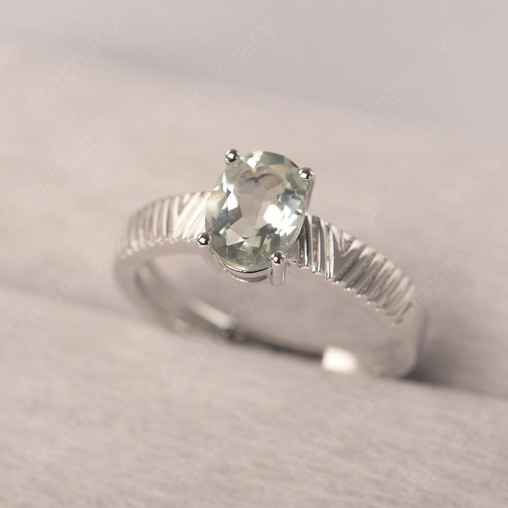 Oval Cut Wide Band Green Amethyst Ring - Palmary