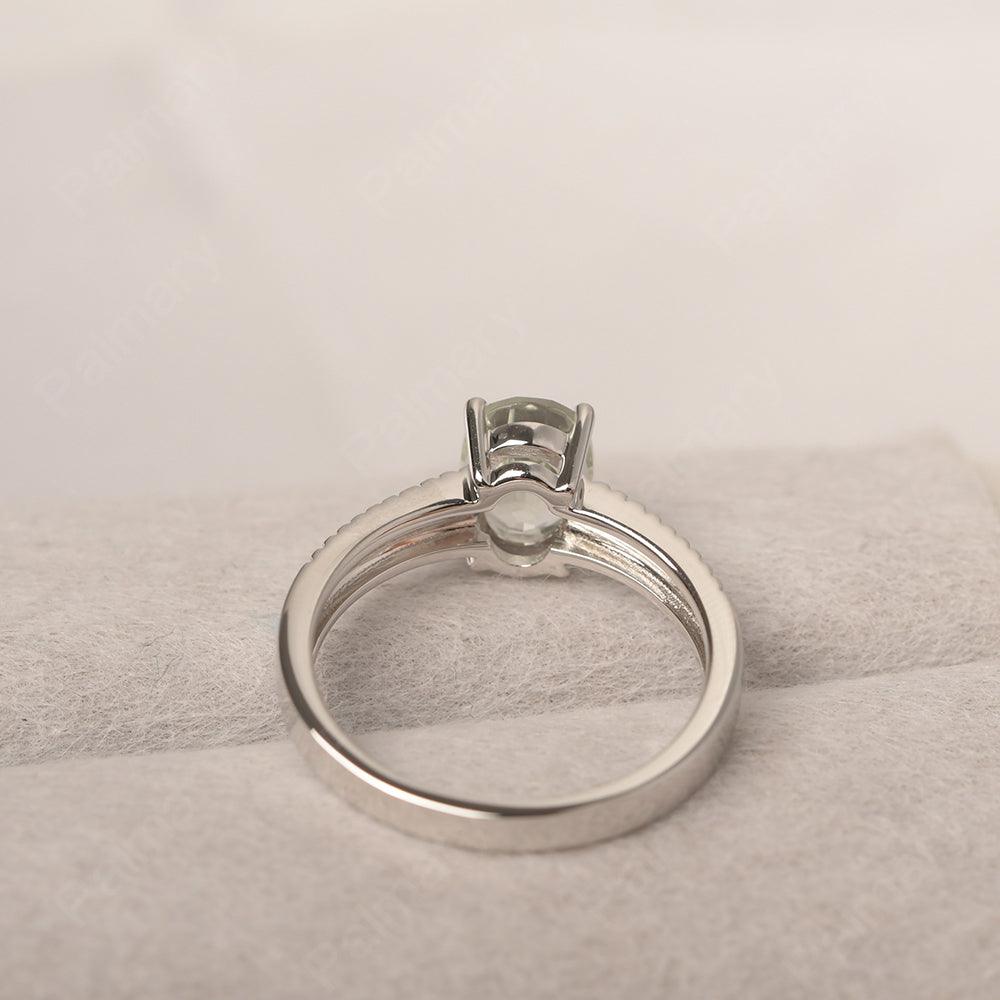 Oval Cut Wide Band Green Amethyst Ring - Palmary