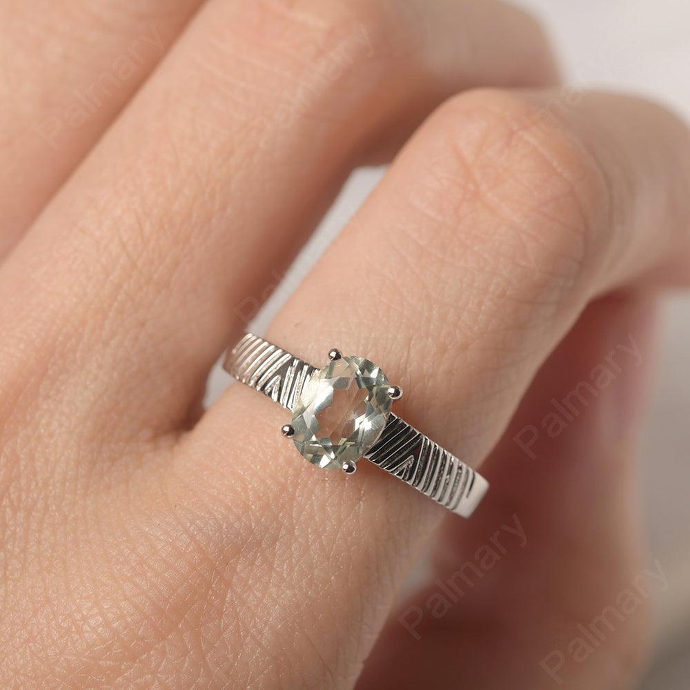 Oval Cut Wide Band Green Amethyst Ring - Palmary